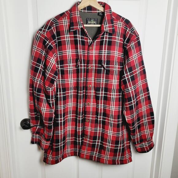 RedHead Shirt Mens Large Red Black Plaid Fleece Lined Flannel Heavyweight Warm - Picture 1 of 14